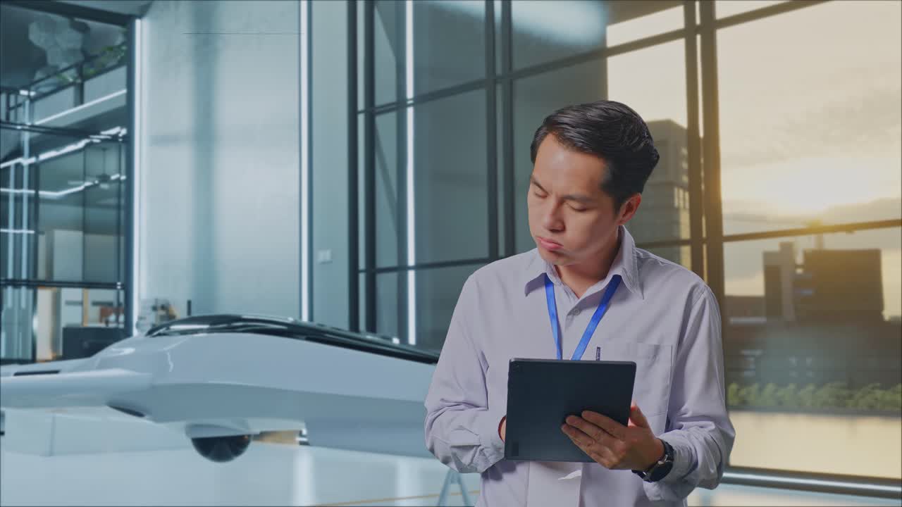 hombre de negocios usando tableta en la oficina moderna