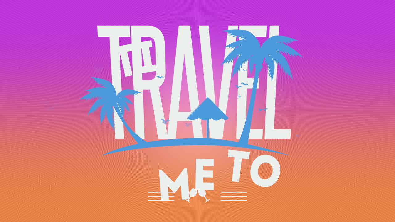 해변에서 날아다니는 새와 손바닥과 함께 여행하는 시간