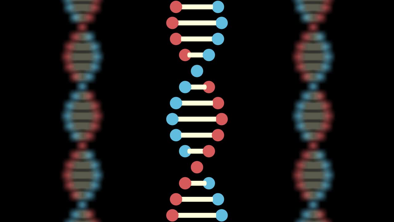 2D animation of three DNA on a black background. The background is blurred. The focus is on the front. 60FPS