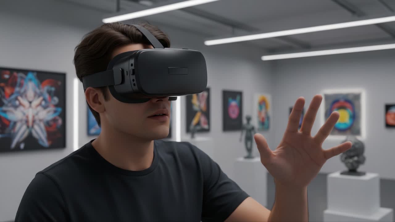 Immersive Virtual Reality Experience: Engaging with Digital Art in a Modern Gallery Setting, Showcasing Innovative Technology and Artistic Expressions