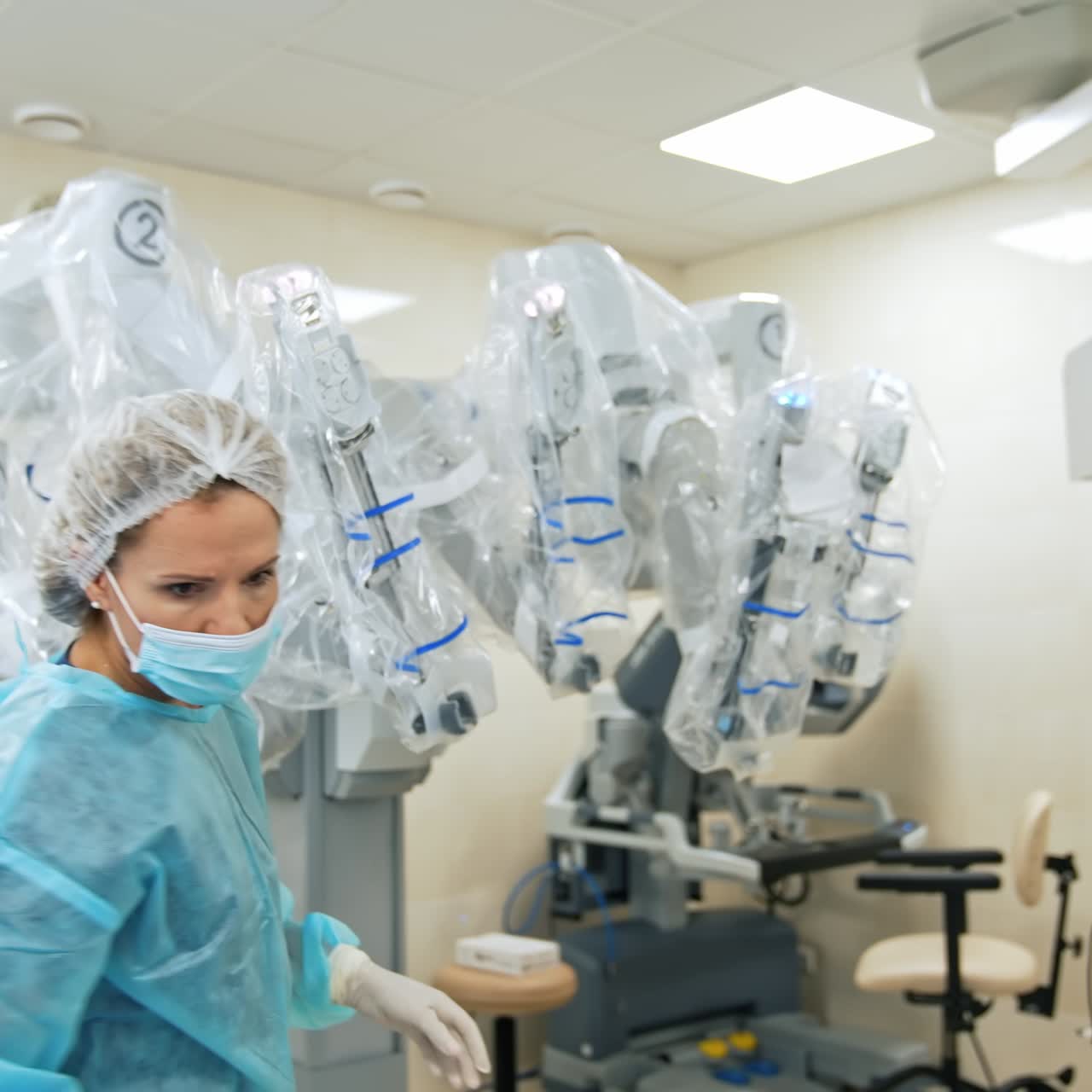 The assistant prepares for the operation. The assistant checks the technique before the operation