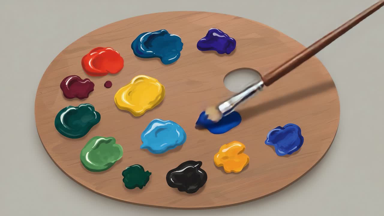 An Artistic Journey: A Vibrant Palette of Colors Captured in Two Frames, Showcasing the Transformation of Paint on a Brush and the Colorful Blobs of Paint