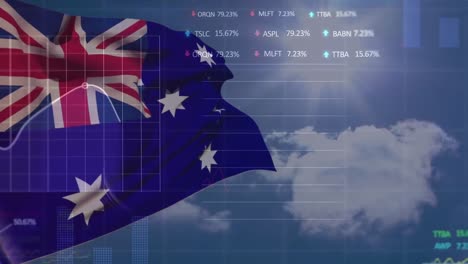 Animation-Der-Datenverarbeitung-über-Der-Flagge-Australiens