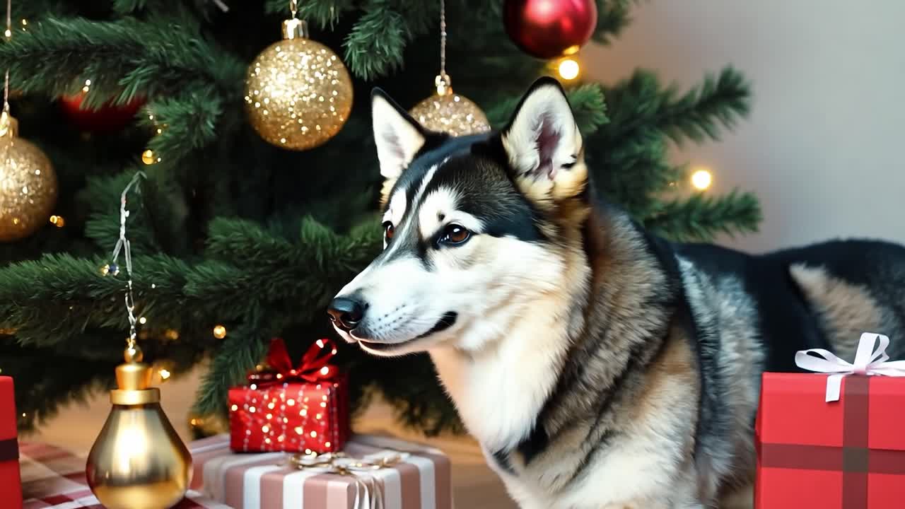 크리스마스 트리 에 의해 허스키 개