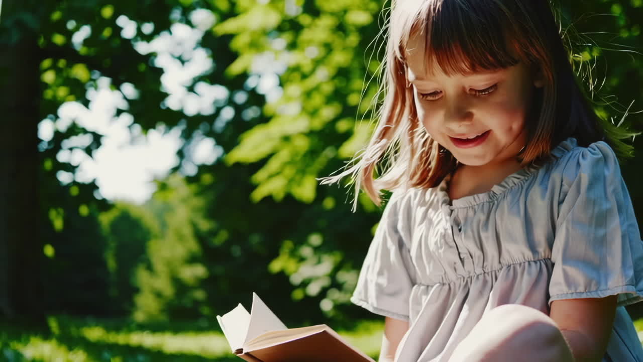 Girl Reading a Book in a Park