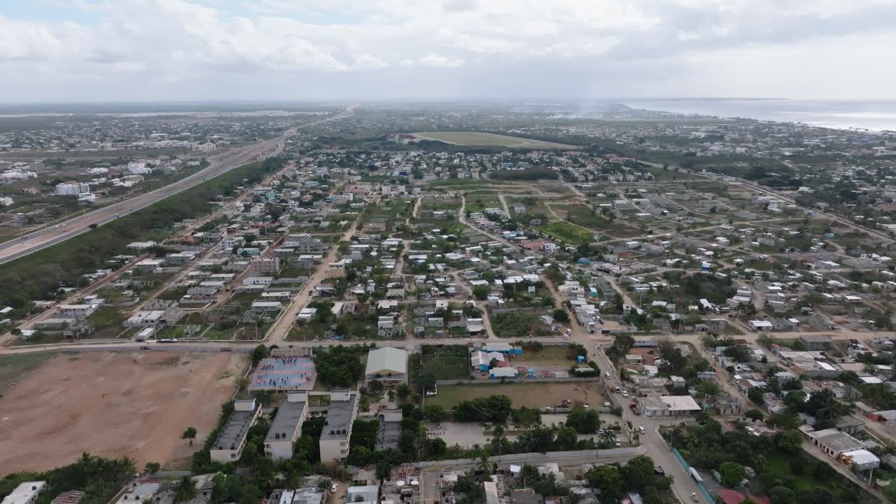 Drone pan view of Brisas del Este, a neighborhood in the Dominican Republic