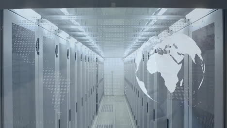 animation of spinning globes over server room