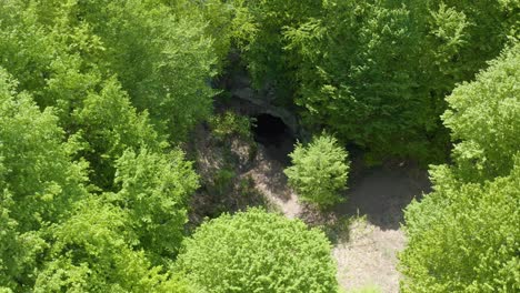 Overhead-drone-shot-of-the-oak-forest-up-the-mountains-of-Strandzha,-more-popularly-known-as-the-location-of-the-tomb-of-the-Egyptian-goddess-Bastet-in-Bulgaria