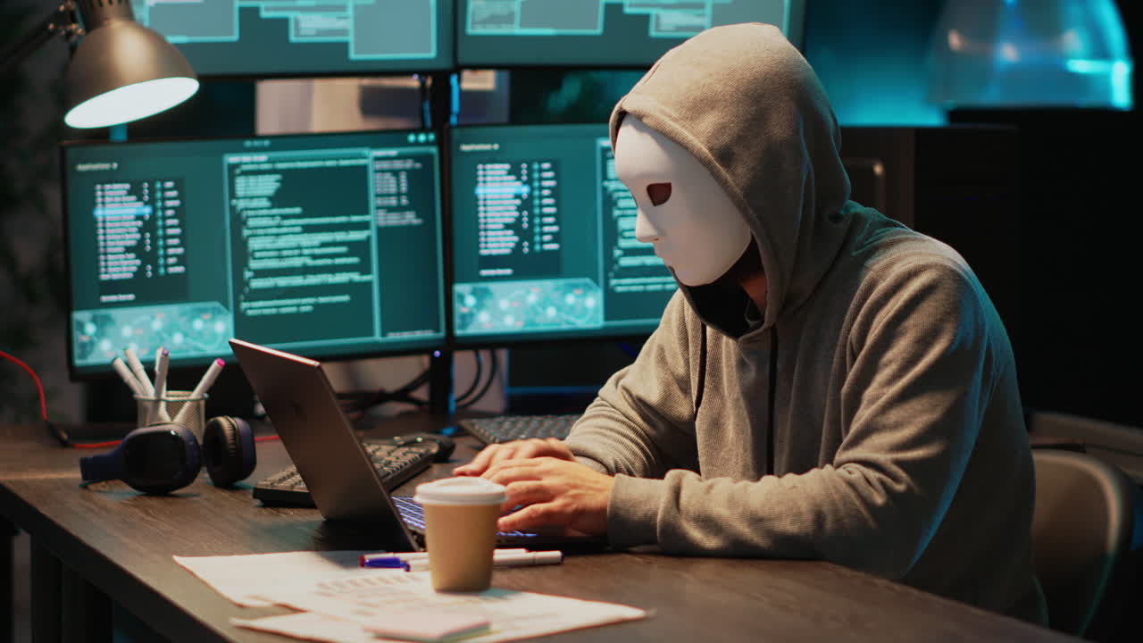 Anonymous Hacker Working on Computer
