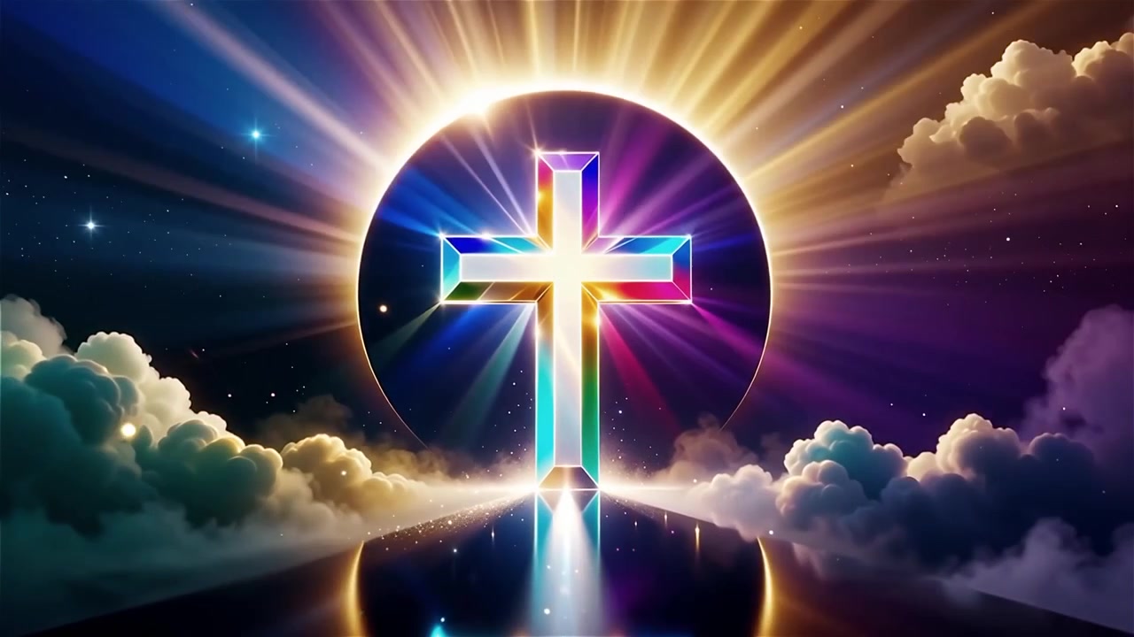 Croce Cristiana Luce Celestiale Sfondo per il Culto.