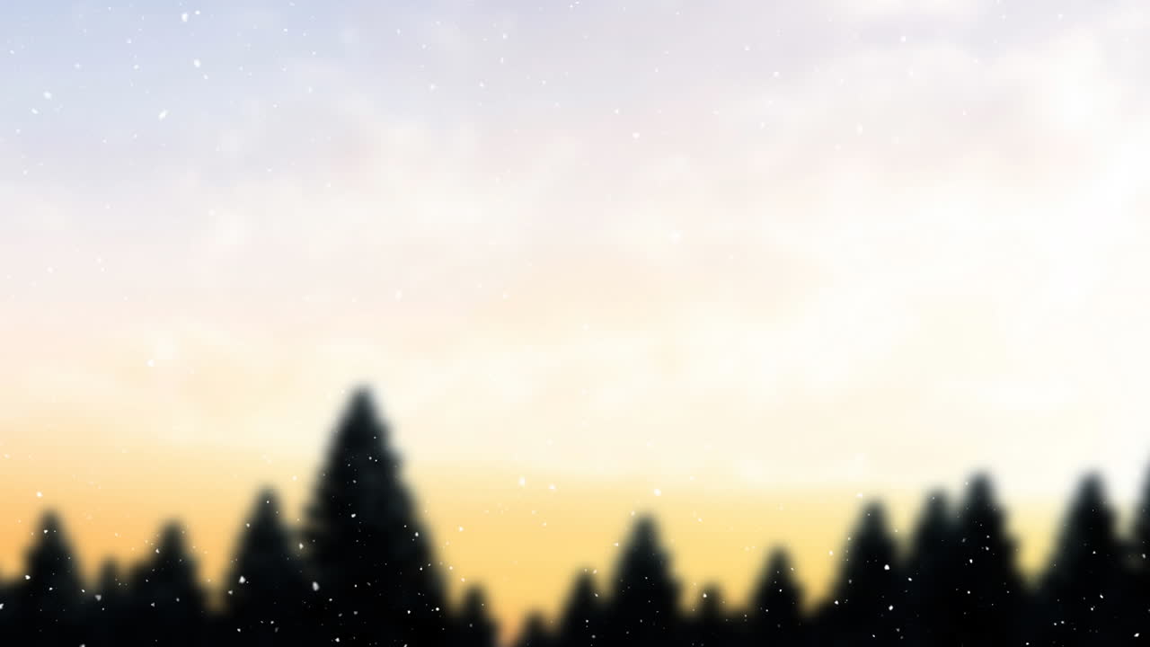 Animation of snow falling over fir trees