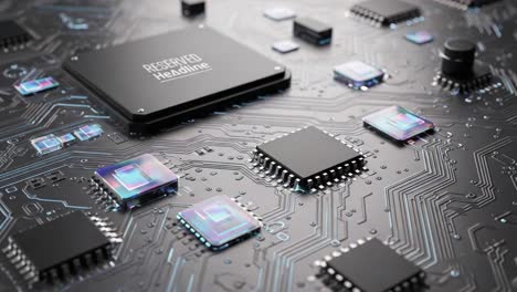 close-up of a modern circuit board featuring diverse microchips and integrated circuits, showcasing intricate electronic design and technology advancement