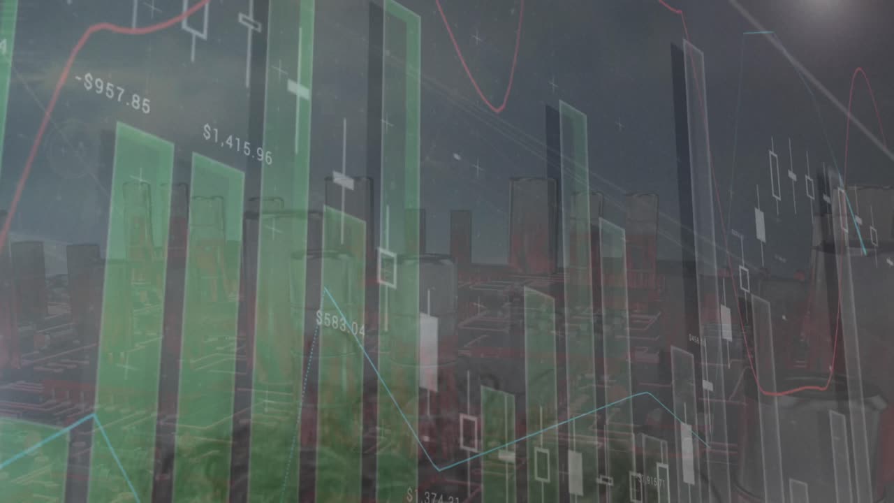 animación del procesamiento de datos sobre el paisaje urbano