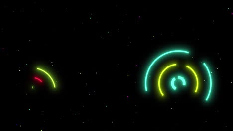 resumen de círculos concéntricos brillantes que persiguen un bucle de fondo de campo estelar multicolor