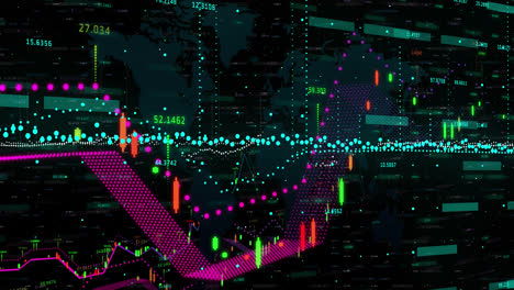 animación del procesamiento de datos financieros sobre el mapa del mundo