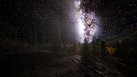 la vía láctea por encima del ferrocarril y el bosque