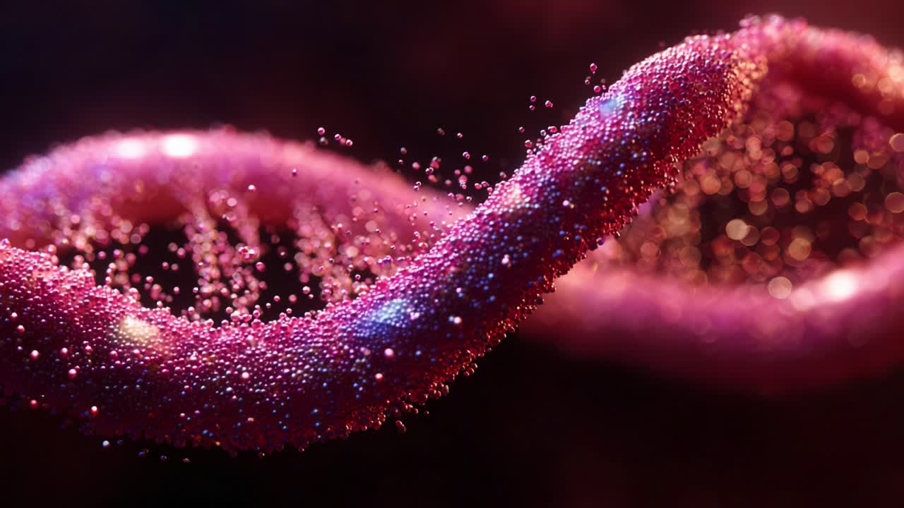 A Stunning Visualization of DNA Structure Displaying Intricate Helix Design and Vibrant Particles, Highlighting the Beauty and Complexity of Genetic Material in Exciting Color Palette