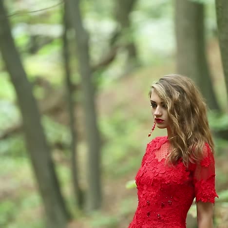 romantic stylish girl in the forest