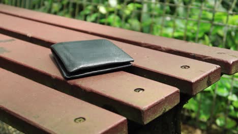 left wallet on a bench in the park ,