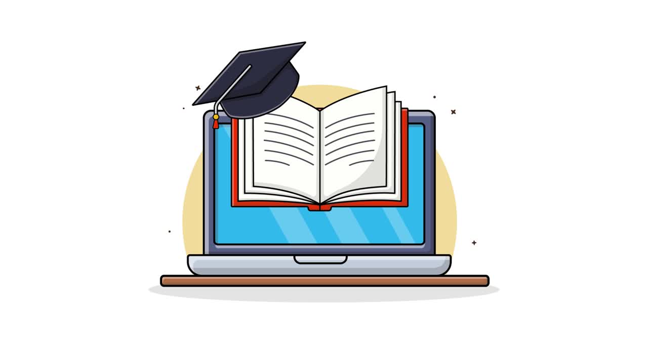 Animated Laptop with Open Book and Graduation Cap for E-learning ...