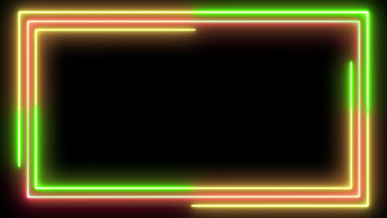 검은색 배경에 네온 프레임, 다채로운 네온 반이는 색, 움직이는 없는 아트 루프 배경, 루프 애니메이션, 자외선, 4k 비디오