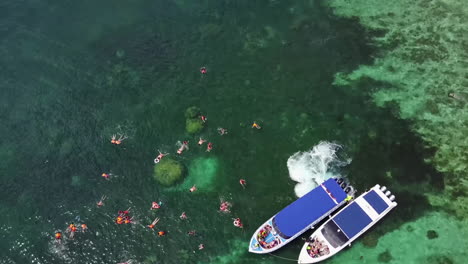 Touristen-Schwimmen-Und-Schnorcheln-In-Kristallklarem-Wasser