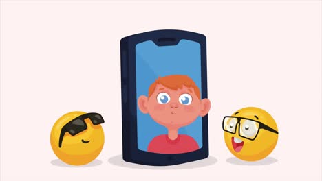 smartphone with emoji and man
