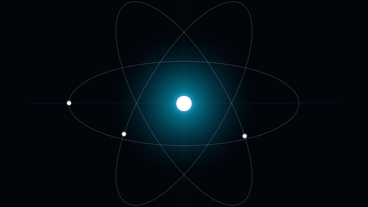 Animated Atom Model Rotating on Dark Background
