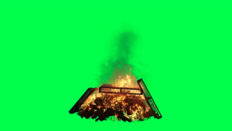 burning campfire on green screen