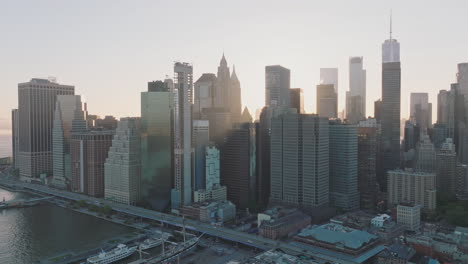 drone flying over manhattan against sky