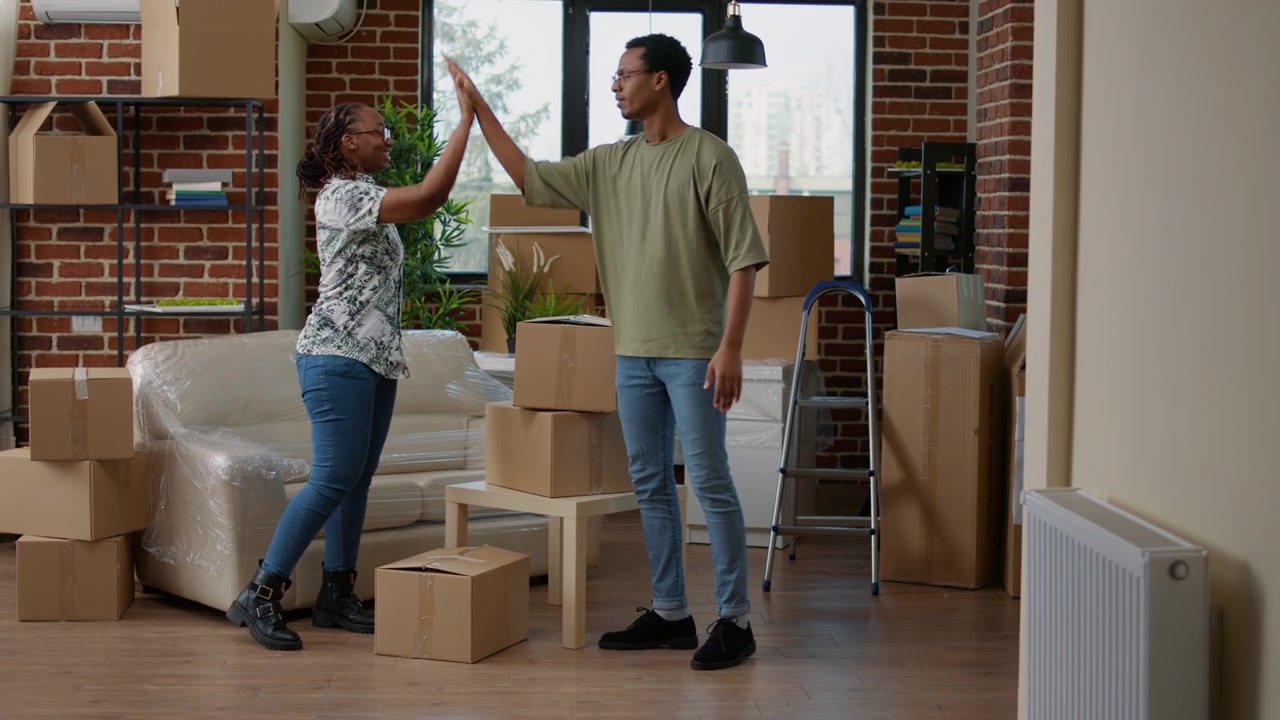African american couple buying new apartment property