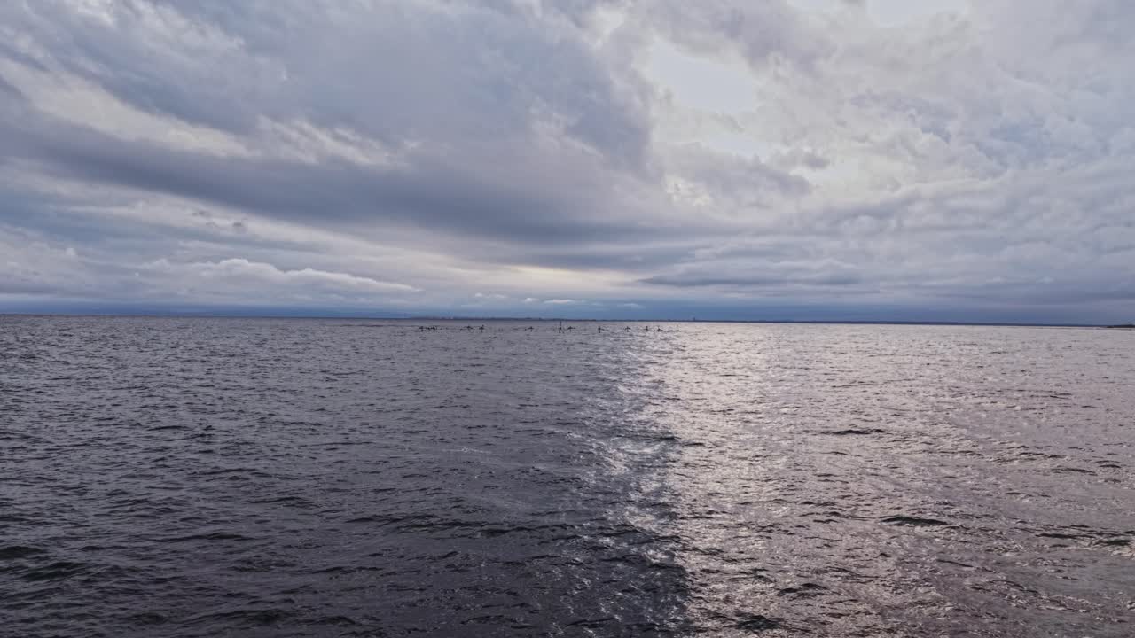 Drone view of tranquil waters and clouds in Bulgaria