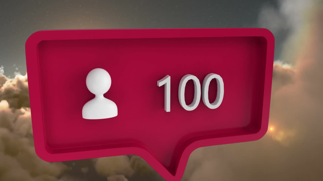 animación de la gente icono con números en la burbuja de habla sobre el cielo y las nubes