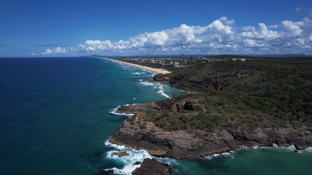Rugged Shore Landscape At Alexandria Bay In The Noosa National Park In Noosa Heads, QLD, Australia. Aerial Drone Shot