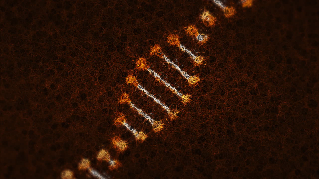 왜곡된 디지털 3d 오렌지색과  ⁇ 색 이중 나선 dna의 애니메이션