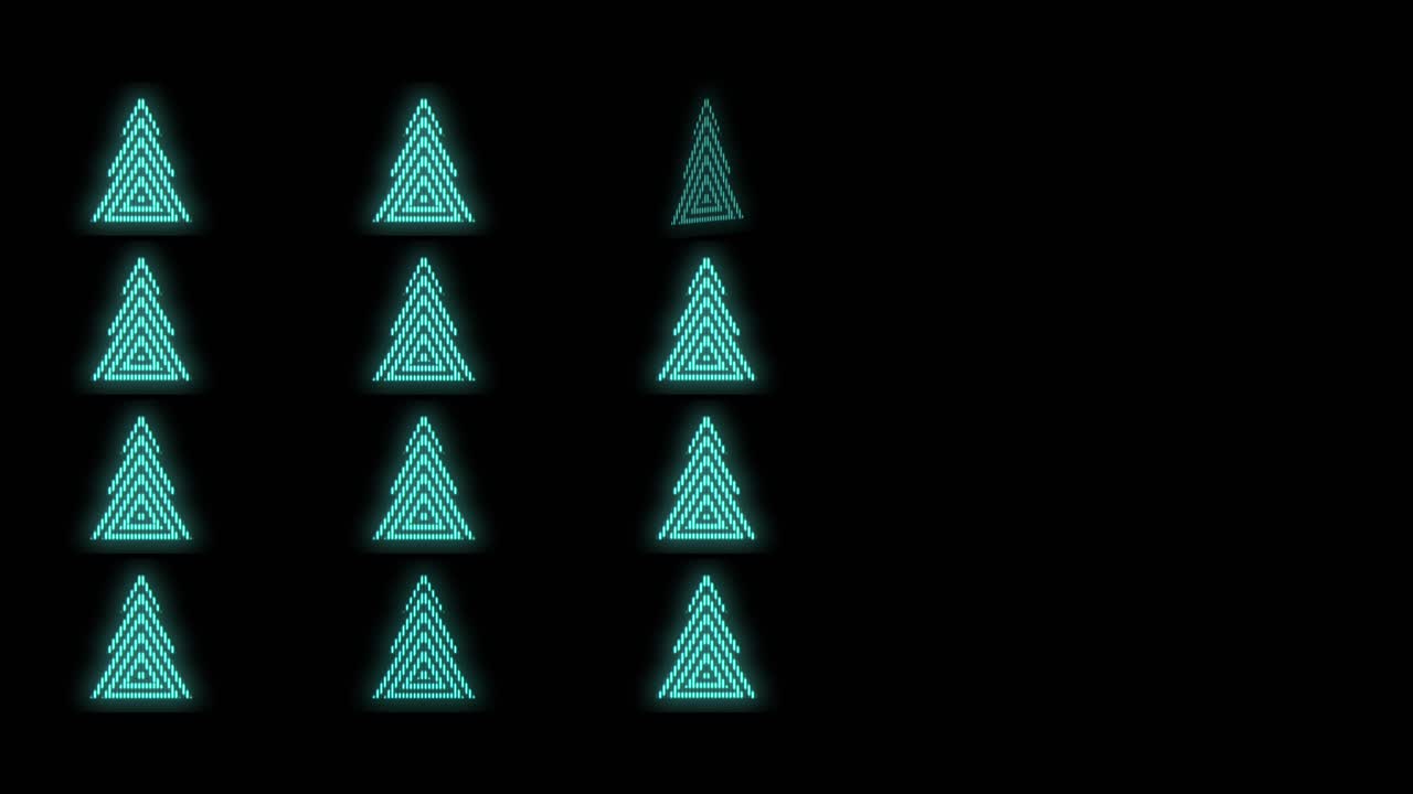 árboles de navidad verdes geométricos pulsantes con luz de neón al estilo casino.