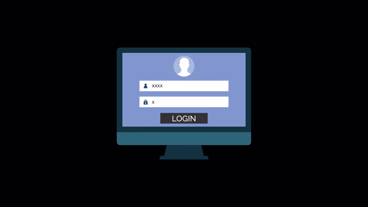 Animated Login Screen on Computer Monitor with User Entering Credentials