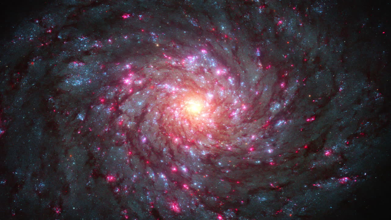 Spiral Galaxy Twirling Rotation With Super Massive Black Hole and Millions Of Stars. Deep Space Exploration Photo Animation. Space Background 3D Abstract ProRes 4K.