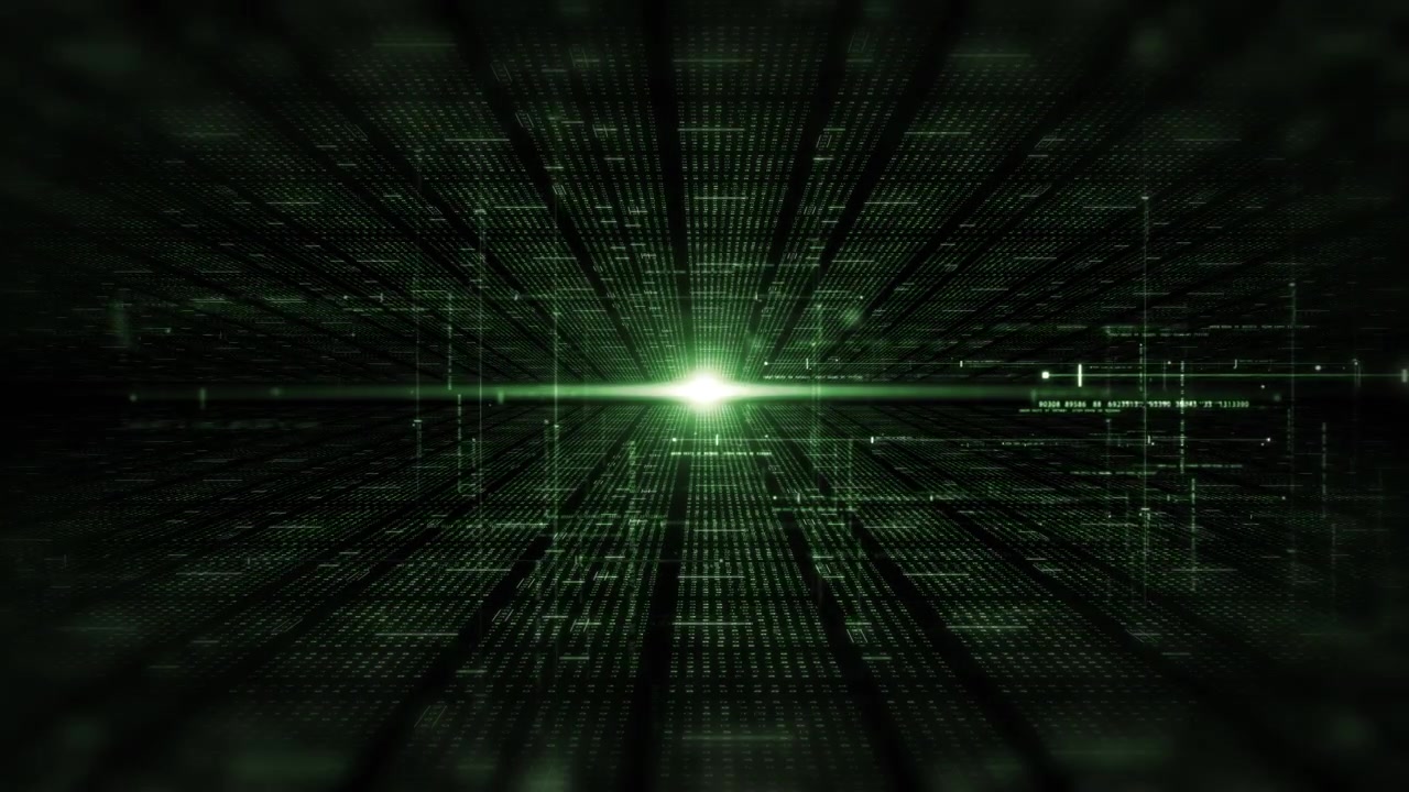 Futuristic network simulation blending AI, quantum physics, and deep learning, with a particle matrix analyzing data in a sleek, HUD-style interface