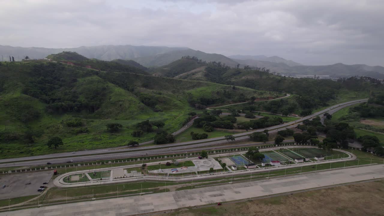 Aerial view of Paseo Bicentenario in lush La Victoria, Aragua