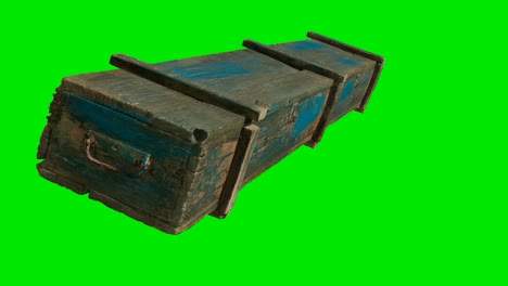 wooden box for weapons on green chromakey background