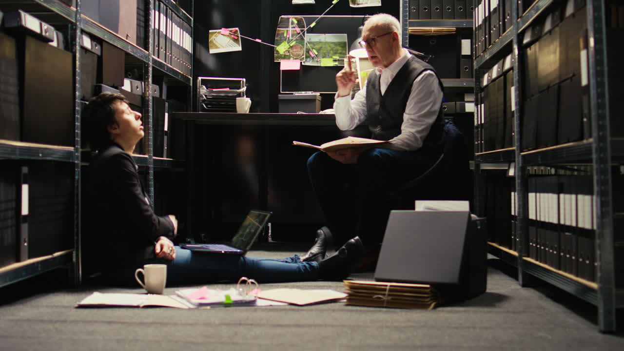 Detectives Investigating a Case in a Cluttered Office