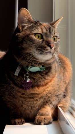 a peaceful cat relaxes on a sun-drenched windowsill, filmed in stunning 4k—a calming video for cat lovers everywhere. filmed at 4k (3840x2160) resolution with a frame rate of 24fps