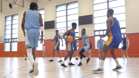 playing basketball in gym, athletes in action during practice game