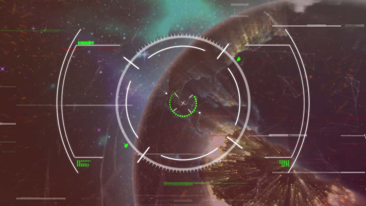 animación del visor, el globo terráqueo y la falla en fondo marrón