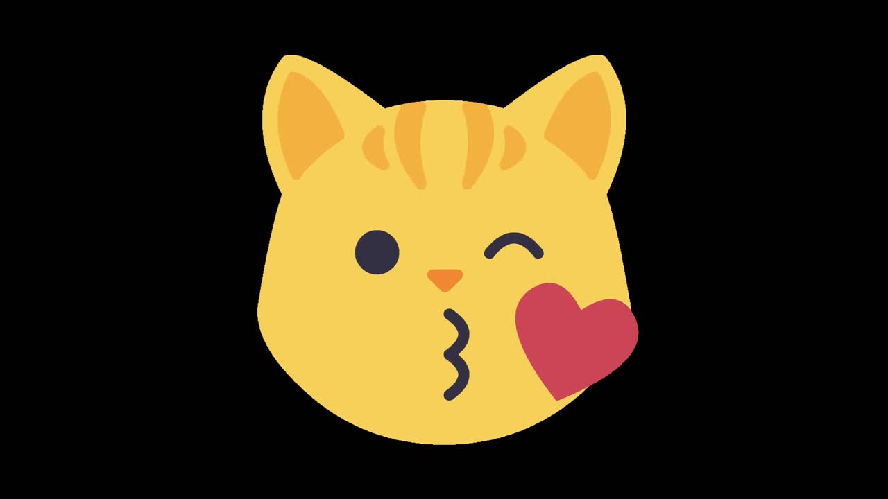 gato animado besando emoji amor emoticono pantalla negra 4k