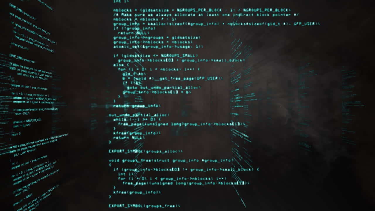 digitale animatie van het effect van oranje rook tijdens gegevensverwerking tegen een zwarte achtergrond