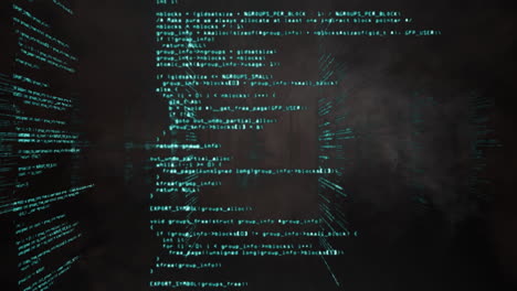 Digital animation of orange smoke effect over data processing against black background