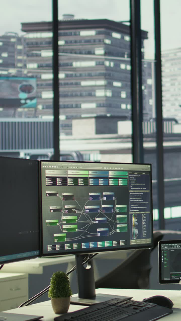 Video verticale: Ufficio vuoto del reparto IT utilizzato per la creazione di software di machine learning