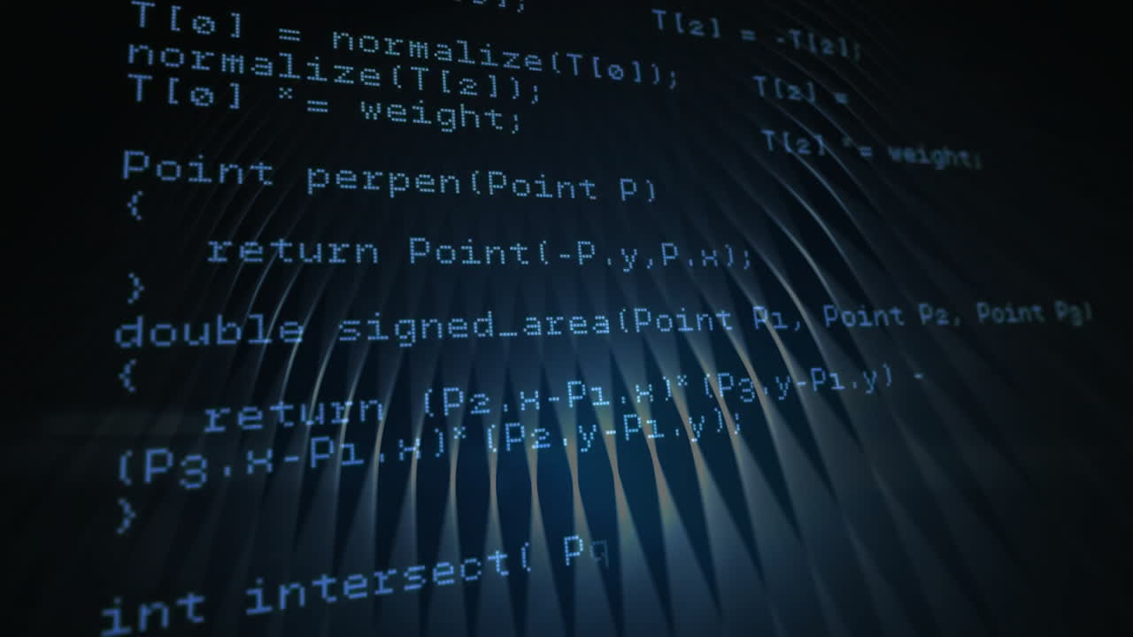 Animation of digital data processing over dark background